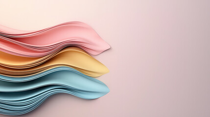 Poster - Luminous pastel gradient background with flowing paper waves in pink, yellow, and blue, creating soft and airy atmosphere. Perfect for design and creative projects