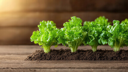 Wall Mural - Fresh lettuce growing in lush organic garden, showcasing vibrant green leaves and rich soil. This captures essence of healthy gardening and sustainable living