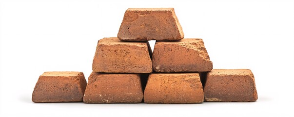 Fototapete - Pyramid made of seven weathered red bricks, set against a white backdrop