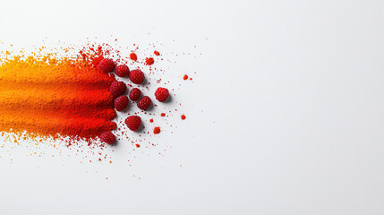 Aufkleber - Colorful spices and fresh raspberries create vibrant composition, showcasing blend of red and orange hues. This artistic arrangement highlights beauty of culinary ingredients