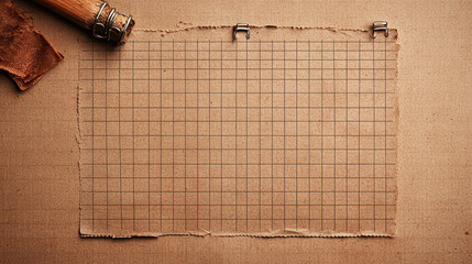 Poster - vintage inspired light brown graph paper sheet is displayed on textured cardboard background, evoking warm and nostalgic feel