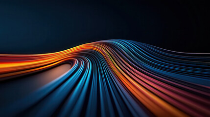 Fototapete - Energetic wavy light trails create vibrant and dynamic visual experience. flowing colors of blue, orange, and red evoke sense of movement and depth
