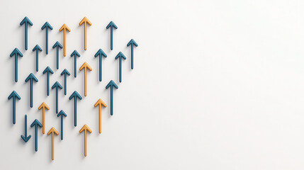 Leinwandbilder - Directional arrows in various colors pointing upward, symbolizing growth and progress. arrangement creates dynamic visual effect, ideal for concepts of direction and motivation