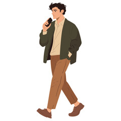 Wall Mural - Man Talking on Phone walking man illustration vector