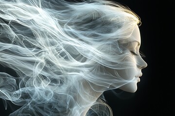 Wall Mural - a soft, wispy smoke texture girl on a black white background,