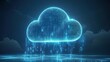 © Almahyra - Glowing digital cloud icon with data rain.