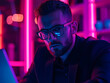 © Christian A. Heredia - Man with glasses looking with interest in pink lighted office