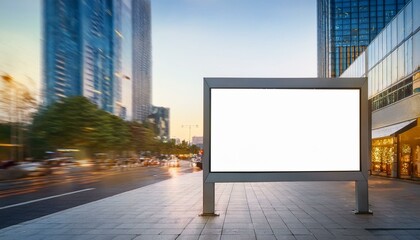 Blank billboard on the street. White blank screen billboard in the city for new product or presentation with empty space 
