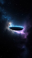 Wall Mural - Futuristic Spaceship Hovering Above Colorful Cosmic Nebula