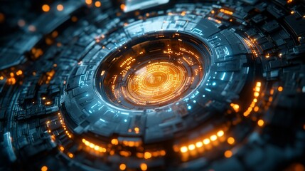 Wall Mural - abstract futuristic technology background with glowing circular patterns and intricate details
