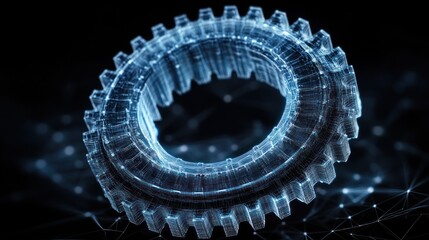 Futuristic glowing gear, digital technology concept.