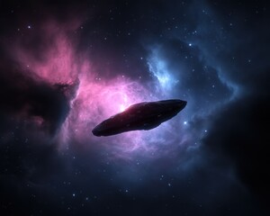 Wall Mural - mysterious spacecraft hovering in vibrant cosmic nebula