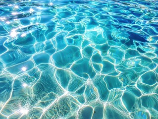 swimming pool with clear blue water reflecting sunlight on a bright day