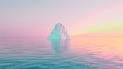 Wall Mural - Serene Reflection of a Single Tall Iceberg in Calm Waters at Dusk