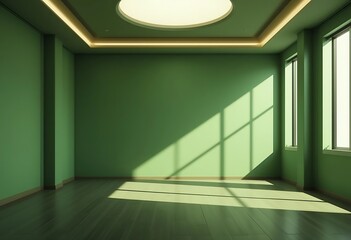 Wall Mural - Sunlit Green Room With Wooden Floor And Windows