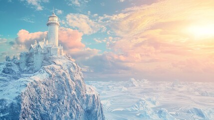 Wall Mural - Majestic Lighthouse Perched on Coastal Cliff at Sunrise