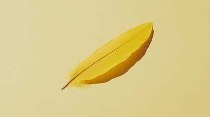 Wall Mural - Elegant Still Life Composition of a Single Feather on Yellow Background