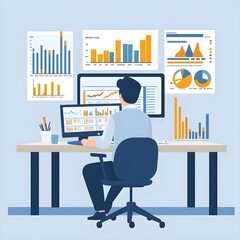 Wall Mural - entrepreneur reviewing financial reports at workspace with charts