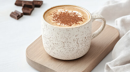 Wall Mural - warm cappuccino topped with cocoa powder in speckled mug