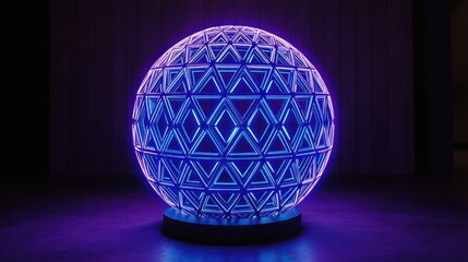 Sticker - Glowing purple and blue geodesic sphere on a dark background.