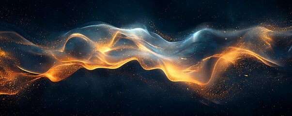 Wall Mural - an abstract, liquid glass effect with neon iridescent waves in motion, set against a dark background