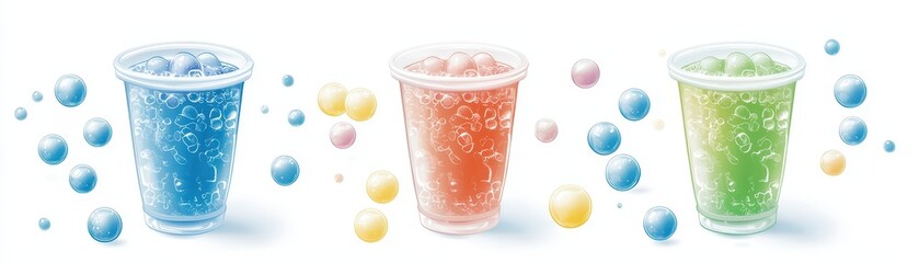 Wall Mural - three glasses of colorful bubbly liquid, a refreshing and vibrant display