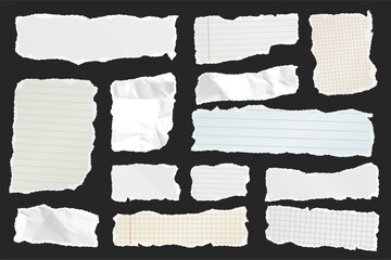 Wall Mural - ripped paper strips. realistic crumpled paper scraps with torn edges. shreds of notebook, book or ol