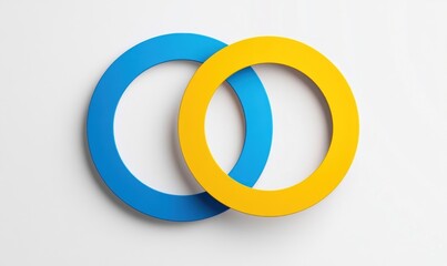 Canvas Print - Interlocking blue and yellow circles on white background.