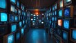 © Almahyra - Retro TV screens wall, data overload.