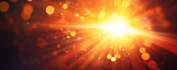 Aufkleber - Radiant golden light bursts from a luminous center against a dark backdrop with bokeh