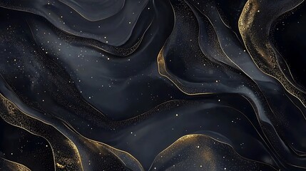 Wall Mural - A black and gold swirl pattern with gold glitter