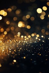 Wall Mural - Golden glitter sparkles bokeh dark background celebration