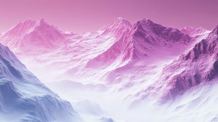 Wall Mural - Pink and blue majestic snow-capped mountain range.