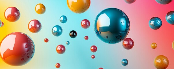 Fototapete - 3d rendering of colorful spheres floating on gradient background