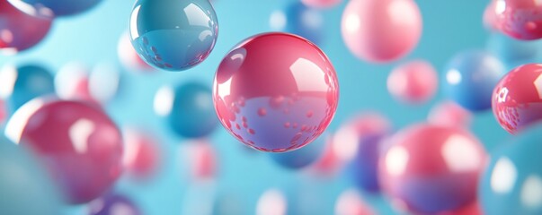 Wall Mural - 3d render of pink and blue spheres floating on a light blue background