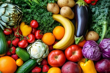 Colorful fresh produce flat lay, kitchen, vibrant, healthy eating, food photography