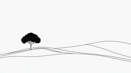 Wall Mural - Solitary tree on rolling hills; minimalist landscape; website background