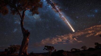 Wall Mural - A tree is silhouetted against a starry sky