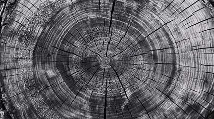 Aufkleber - Monochrome photo displaying the detailed patterns and annual rings of a sliced tree trunk