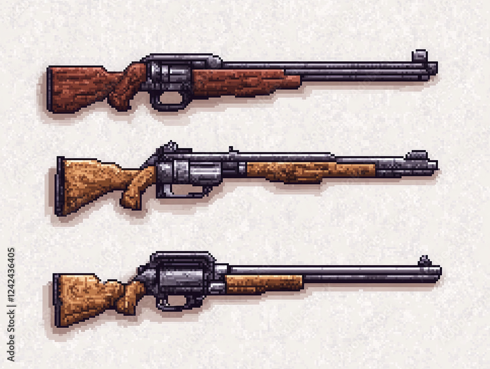 Pixel Old Rifle Pixel Art Guns - Vintage Weaponry Stock Illustration | Adobe Stock