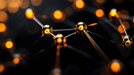 Abstract Network of Orange and Black Metallic Nodes
