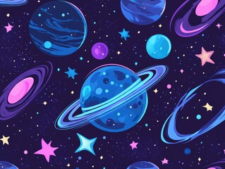 seamless cosmic planets pattern, space background, textile print
