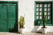© Helen Rushbrook/Stocksy - Green door, green window and cacti