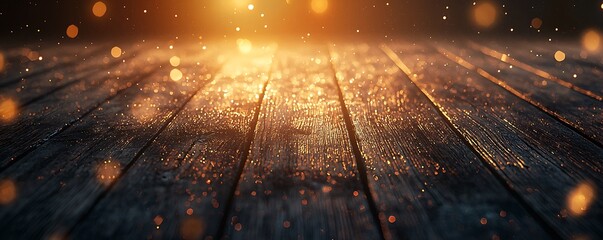 Wall Mural - empty brown wooden floor with blurred abstract night lights and bokeh, creating a perfect space for 