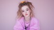 © artzone - Portrait of a Young Woman with Curly Blonde Hair and Pink Sweater