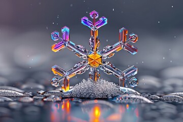 Wall Mural - Intricate Symmetrical Snowflake: A Stunning Winter Wonder with Delicate Beauty