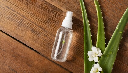 Canvas Print - Refreshing aloe vera spray bottle on wooden background