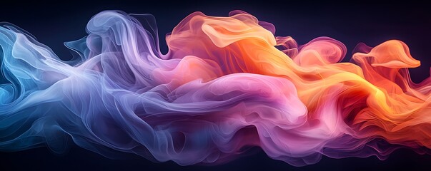 Wall Mural - Fluid dynamic curves in vibrant colors, flowing in a soft holographic gradient on a dark backdrop.