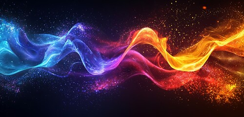 Wall Mural - fluid iridescent holographic waves in neon colors, twisting and flowing across a vibrant background 