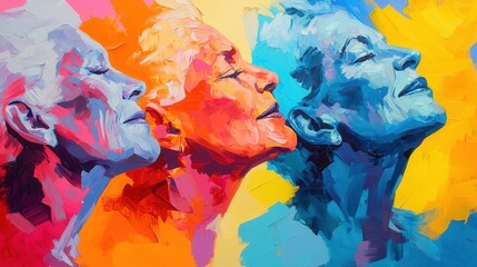 Wall Mural - Vibrant Multicolored Portrait of a Woman in Profile Emotion Display